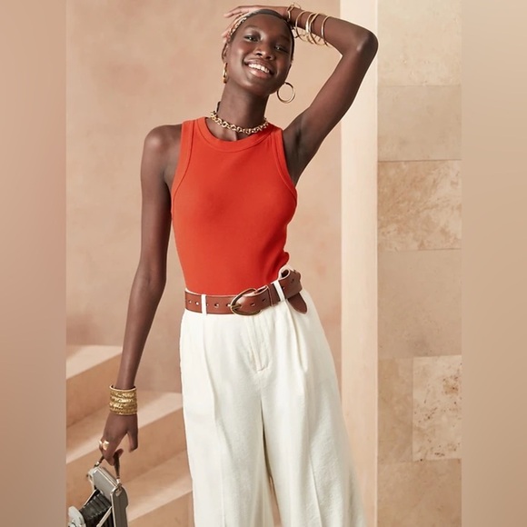 Banana Republic XS Fitted Ribbed High-Neck Stretchy Tank in Orange - Picture 9 of 9